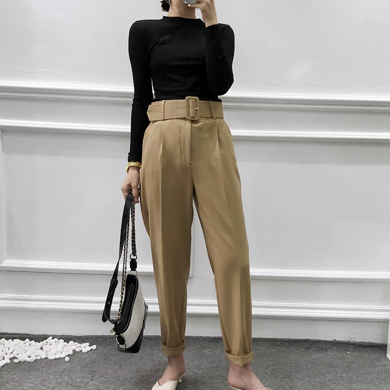 GCAROL Women High Waist Suit Pants With Belt Ankle Length Elegant Office Work Classic Trousers Multi Occasions 14 Colors 220325