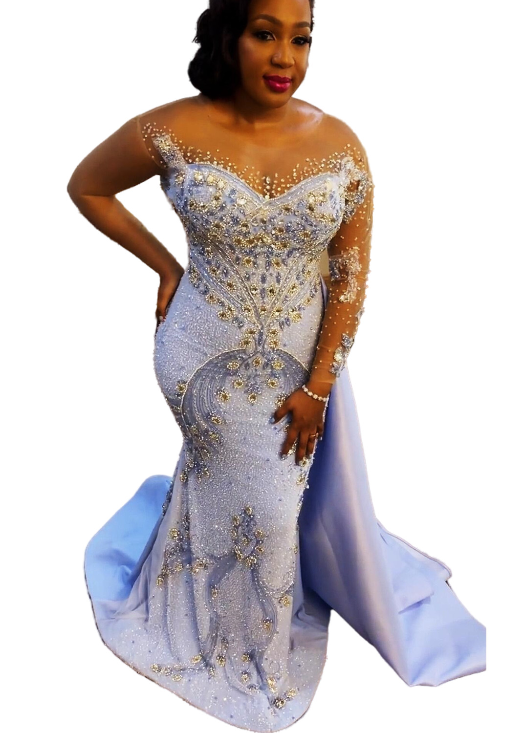 Plus Size Arabic Aso Ebi Luxurious Mermaid Sparkly Prom Dresses Beaded Crystals Evening Formal Party Second Reception Birthday Engagement Gowns Dress 