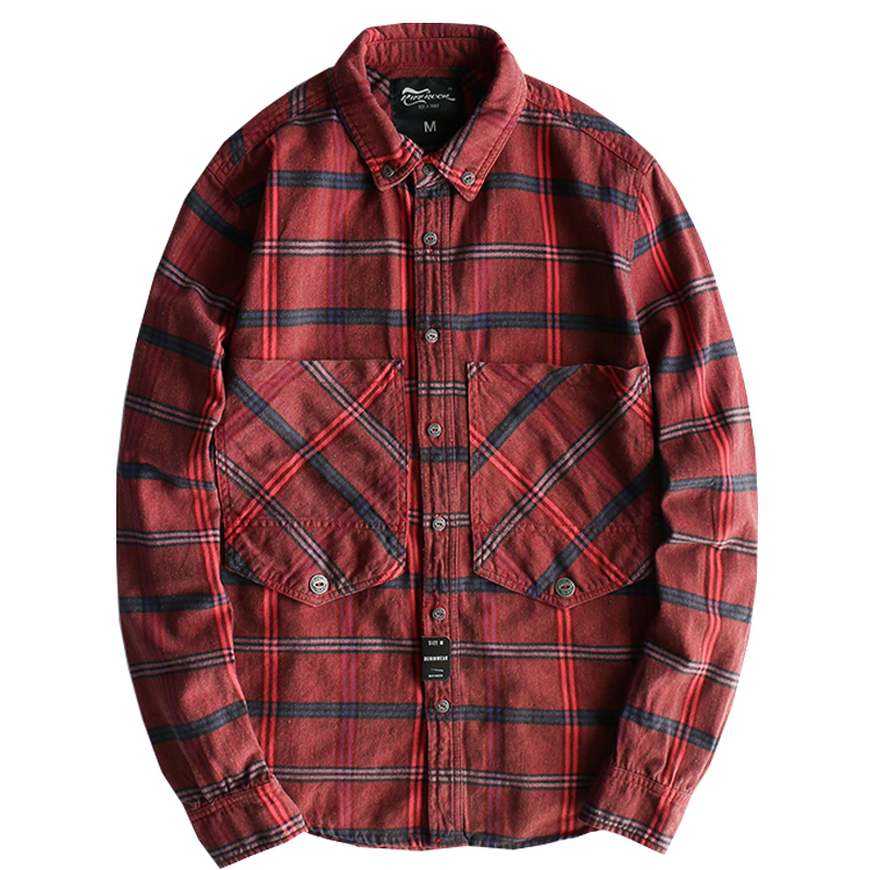 Trendy Men 's Top Workwear Plaid Washed Distressed Lapel Versatile Long Sleeve Shirt 220322