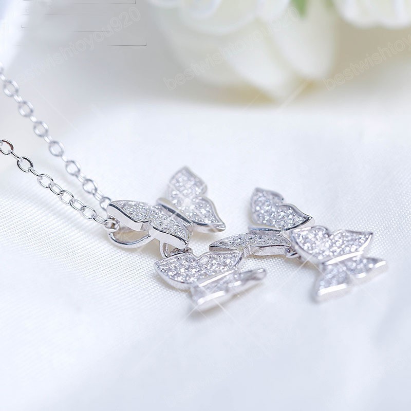 Fashion Multiple Zircon Butterfly Necklaces & Pendants For Women Jewelry Wedding Chokers Necklace Gifts