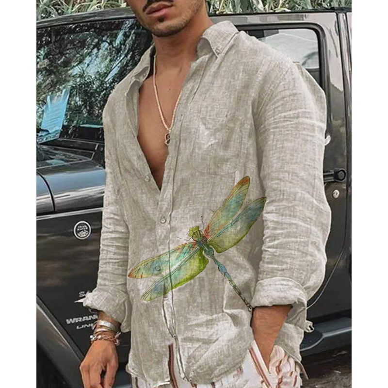 Vintage Shirt Men Long Sleeves Printed Hawaiian Beach Casual Single-Breasted Stand Collar Spring And Summer Clothes 220322