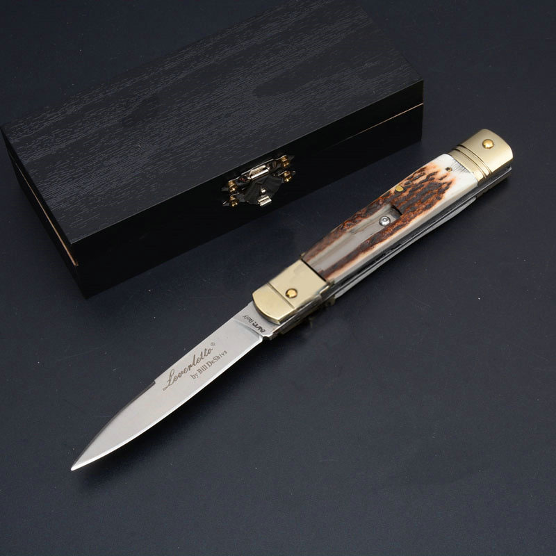 Italian Godfather Mafia Stiletto Germany Solingen Hubertus Horizontal Large Auto Tactical Knife Antler Handle Camping Hunting EDC Utility Tools
Italian Godfather Mafia Stiletto Germany Solingen Hubertus Horizontal Large Auto Tactical Knife Antler Handle Camping Hunting EDC Utility Tools
