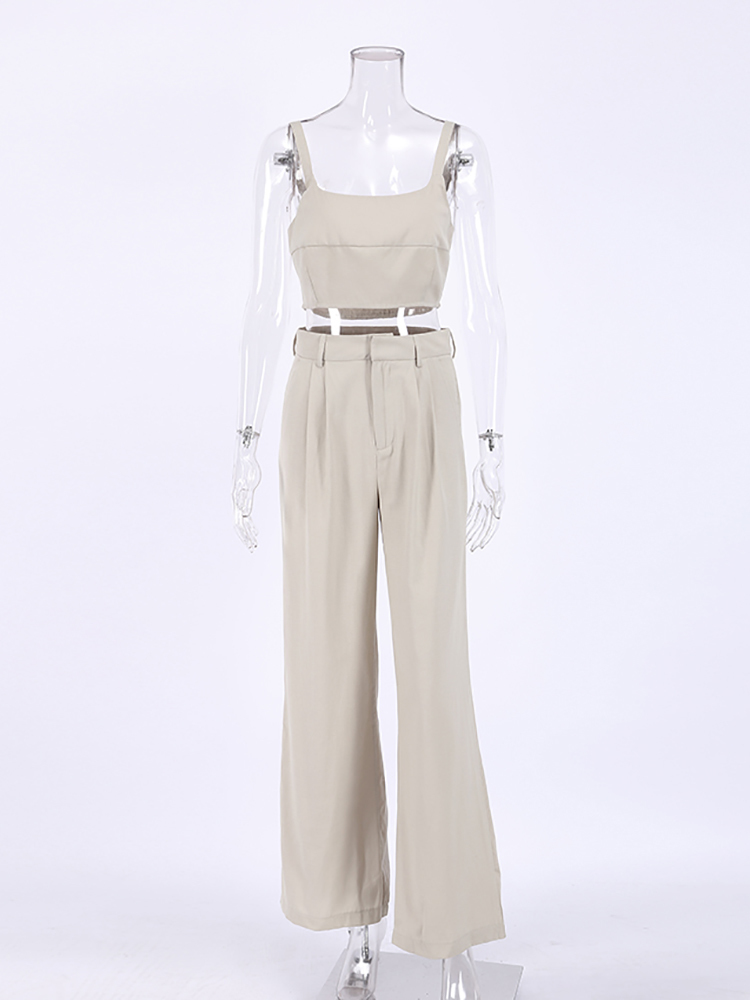 Mnealways18 Cotton Linen Women Summer Outfit Sleeveless Crop Top And Palazzo Pants 2 Piece Set Female Midriff Suits 220509