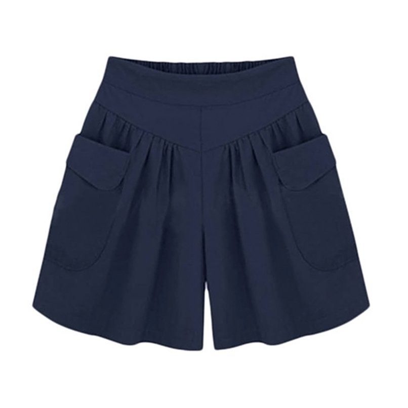 Summer Women Plus Size Solid Color Elastic Waist Casual Loose Shorts with Pocket Fashion Female Beach Swimwear Wide Leg 220629