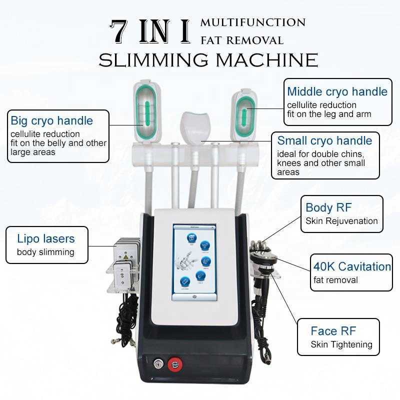 Professional 7 IN 1 Cryo lipolysis Slimming Machine Cold and Hot Cryo Laser 40k Cavitation Body Slimming Face RF Beauty Equipment