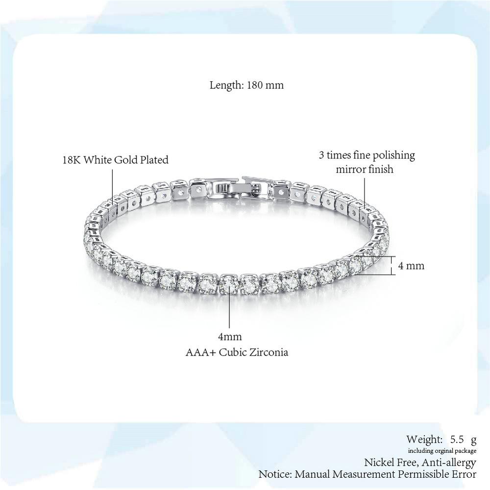 women tennis bracelet Single row cz diamonds 4mm round full drill tennis chain Hip hop jewelry