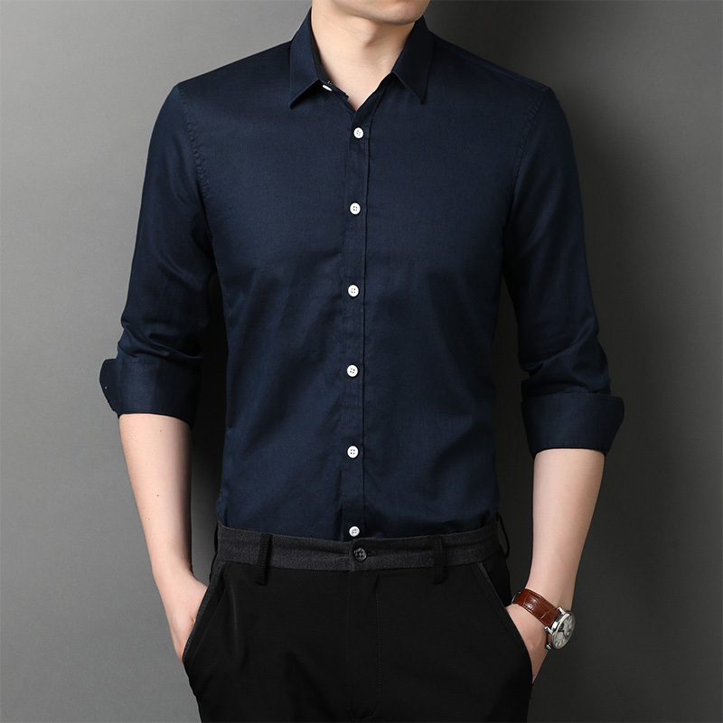 spring autumn men solid color long-sleeved shirt men's business casual shirts 1768 220322