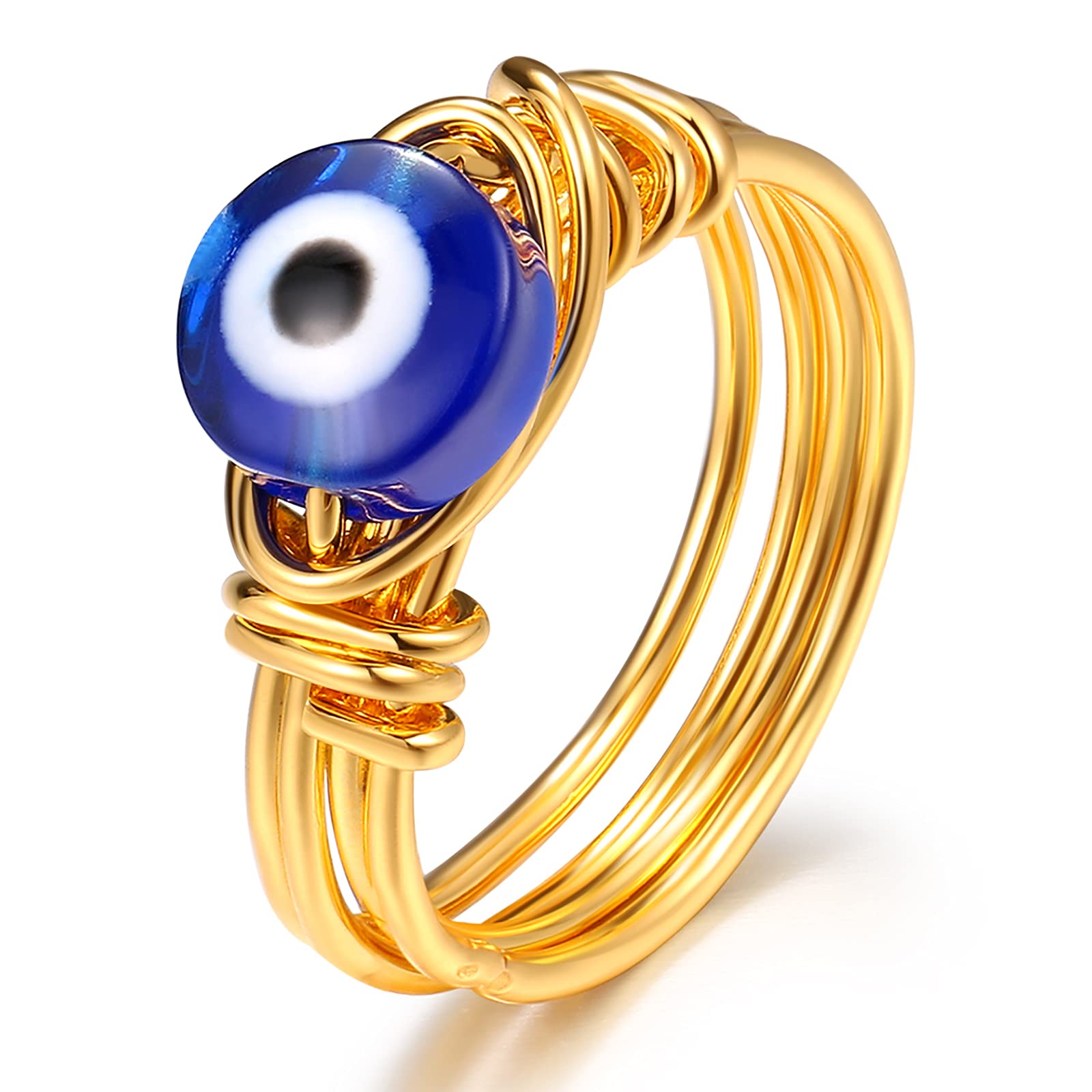 Cluster Rings Evil Eye Ring For Women Tiny Blue Glass Bead Wire Wrapped amECH