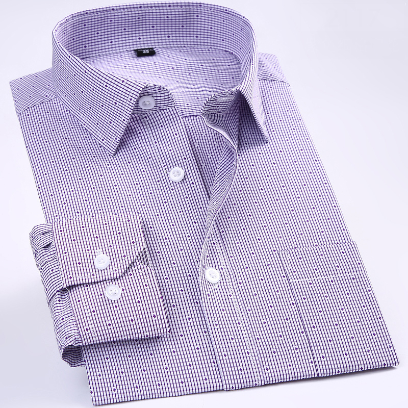 non-iron regular fit men long sleeve business shirts easy care striped/plaid dot floral tops for male 220322