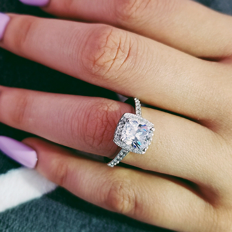 Sparkling Wedding Rings Luxury Jewelry 925 Sterling Silver Cushion Shape 5A Cubic Zircon CZ Diamond Gemstones Party Eternity Women Couple Ring Set Gif
