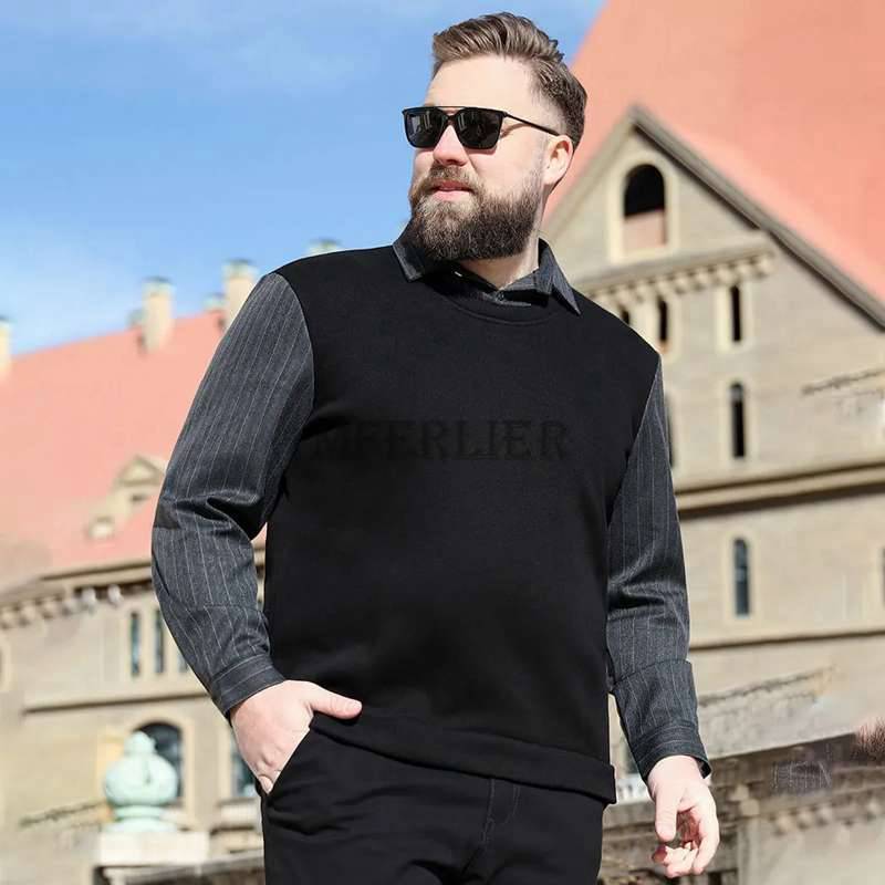 autumn spring men polo shirts striped long sleeve large size 8XL 9XL 10XL patchwork turn down collar tees loose casual tops 54 220408
