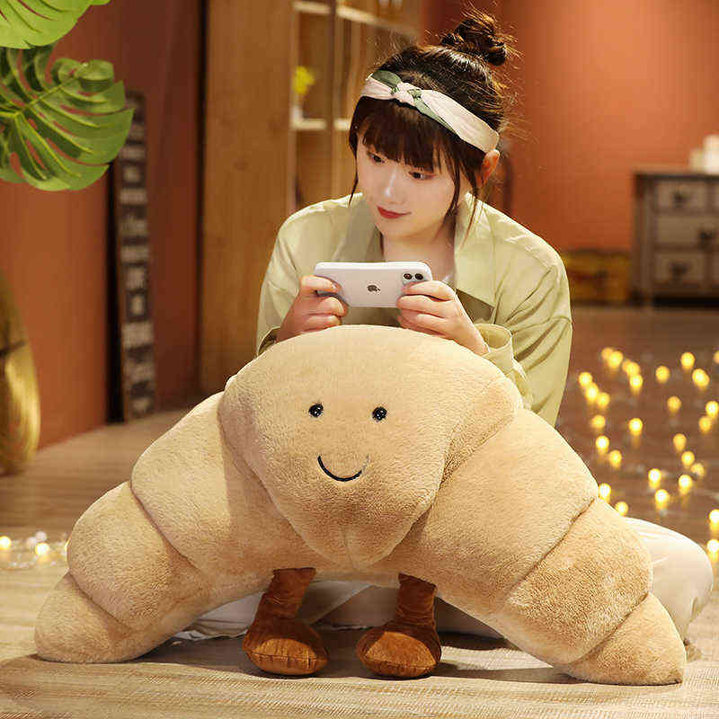 New 18/70cm Kawaii Plush Smile Croissant Pillow Lovely Dolls Stuffed Soft Bread Cushion For Kids Girls Birthday Valentine Gifts z250402