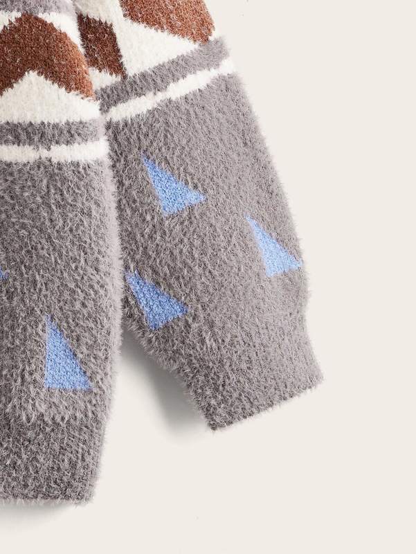 Toddler Boys Geo Pattern Fluffy Knit Sweater SHE01