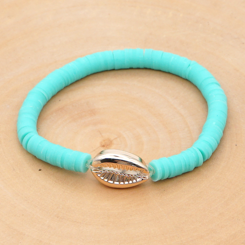 Rainbow Color Polymer Clay Disc Beads Strands Bracelet INS Style Alloy Shell Charm Bracelets for Summer Gift