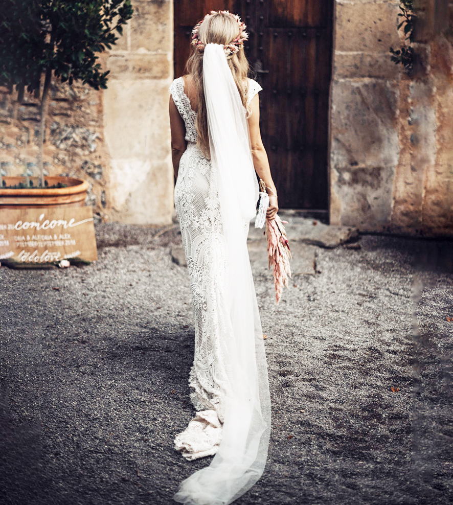 Sexy Crochet Lace Mermaid Boho Wedding Dress V Neck Backless Countryside Hippies Bohemian Wedding Dresses 2022 Plus Size Women Bride Party Gowns Robe 