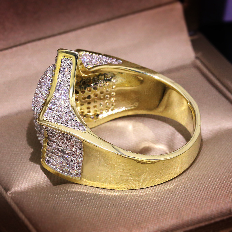 Mens Iced Out Gold Rings Five-pointed Star Stones Rings Hip Hop Ring Jewelry