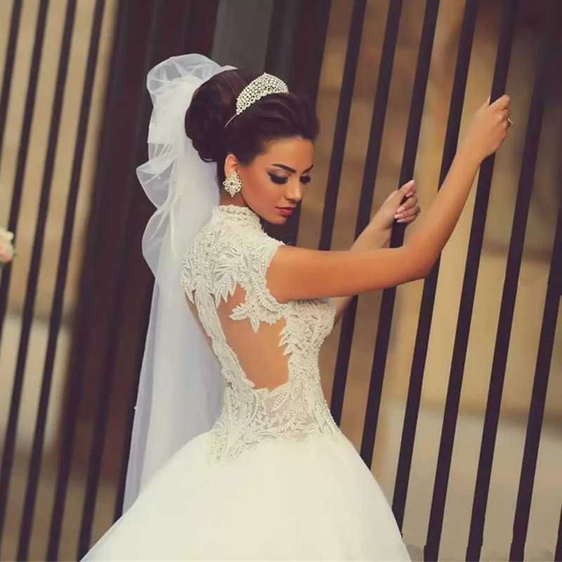 New Style Ball Gown Lace Wedding Dresses Arabic Said Mhamad Sweetheart Beaded Topped Illusion Back Bridal Gowns