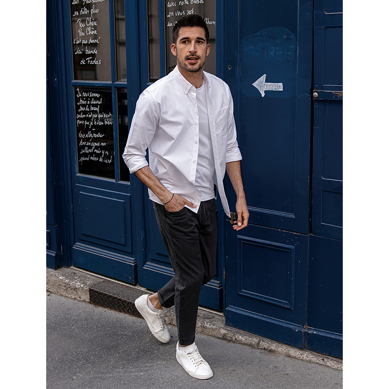 KUEGOU 100% Cotton Autumn Man's Shirts Oxford Fashion Business Casual Quality Shirt Men Long Sleeve Top Clothing Plus Size 20524 220322