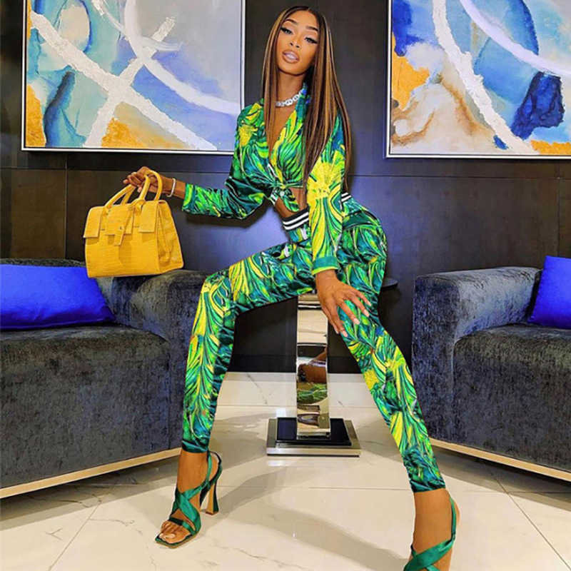 women's 2023 summer new printed single breasted Lapel loose top buttock straight Pants Set