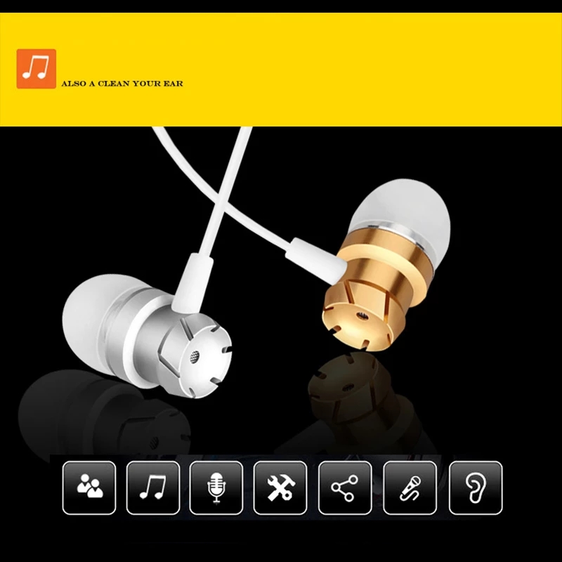 Metal 3.5mm wired earphone with mic In-Ear Headset For Mobile Phone PC Gaming Ultra Bass Super Sound Earbud Music Earphones