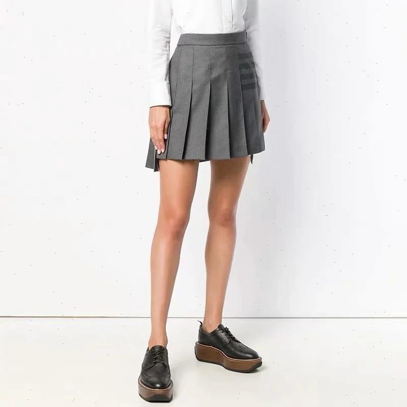 

Summer Preppy Style Korean Tb High Waist Pleated Skirt Women Clothing Fresh Sweet Splicing Fit Slimming A Line Short, Light gray