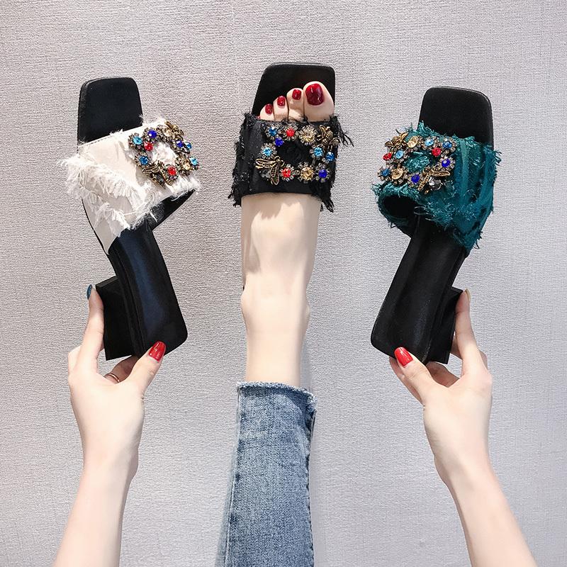 Slippers Square Heels Female Summer Colorful Cloth Women Metal Buckle Party Shoes Open Toe Ladies For, Green
Slippers Square Heels Female Summer Colorful Cloth Women Metal Buckle Party Shoes Open Toe Ladies For, Green