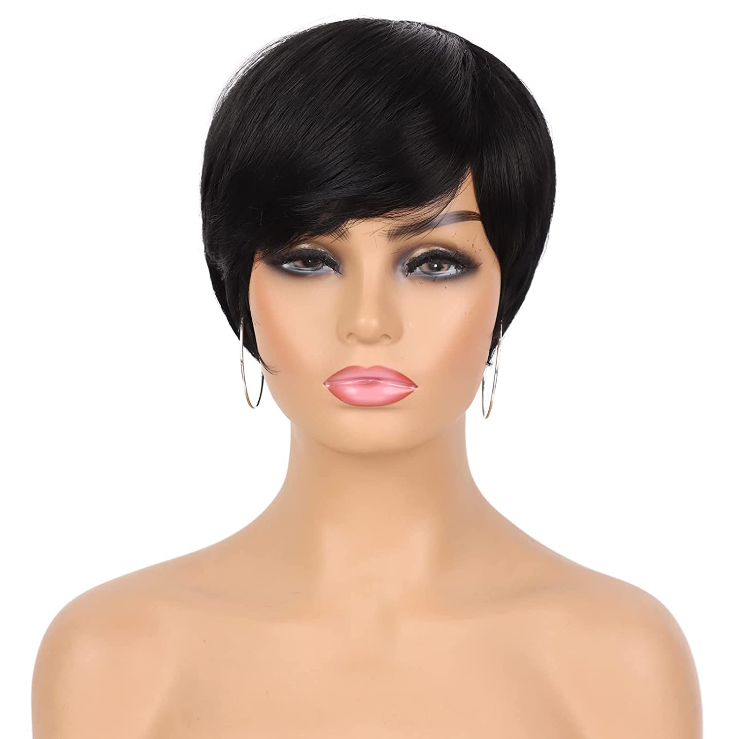 Pixie Cut Wigs for Black Women Short Layered Straight Wig with Bangs Heat Resistant Synthetic Hair Daily Use