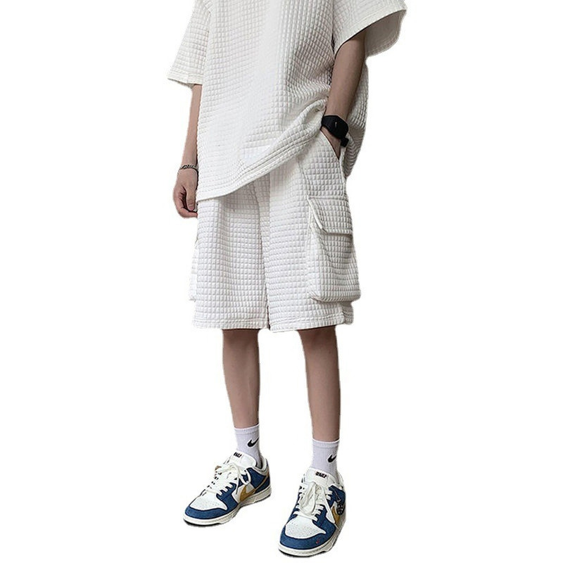 Men Summer Cargo Shorts Set Two Piece Loose Tracksuit Short Sleeve Tee Oversized Tshirts Mens Sets Male Chic Casual Clothing 220704