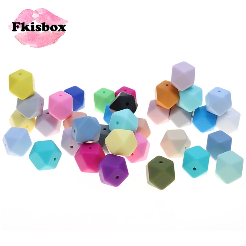 Fkisbox 17MM Hexagon 100pc Silicone Baby Teether Beads BPA Free born Chewing Teething Necklace Babies Jewelry DIY Shower Gift 220326