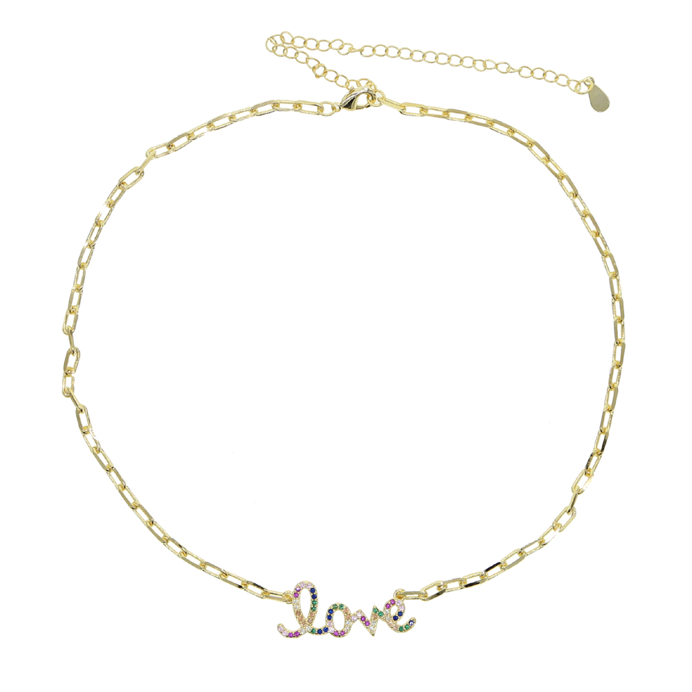 New Trend Link Chain Letter Love Charm Pendant Necklace for Hip Hop Women Jewelry with Cz Paved Wholesale Initial Name Jewelrys