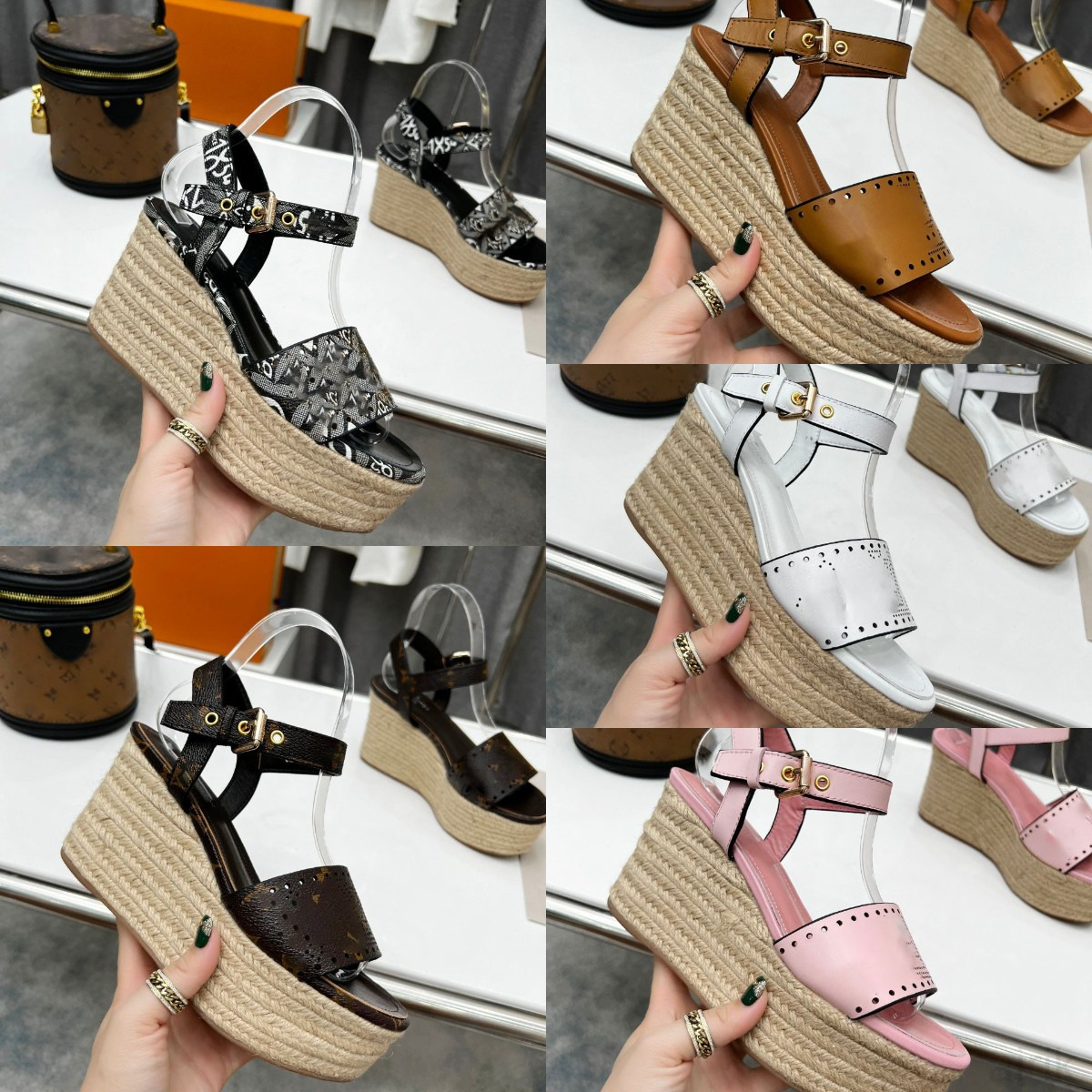 Starboard Wedge Sandal Women Designer Sandals High heel Espadrilles Natural Perforated Calf Leather Lady Slides Outdoor Shoes, Color 4
Starboard Wedge Sandal Women Designer Sandals High heel Espadrilles Natural Perforated Calf Leather Lady Slides Outdoor Shoes, Color 4