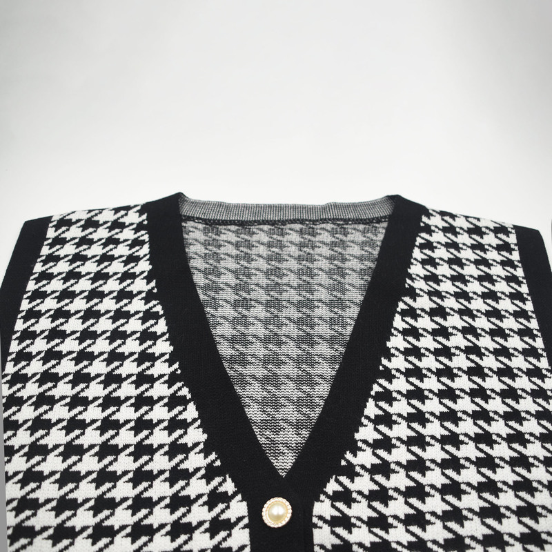 Wool Vest Cardigans Woman Autumn Winter Houndstooth Casual Black Sleeveless Sweater Women Loose Knitted Fashion Jumper 220325