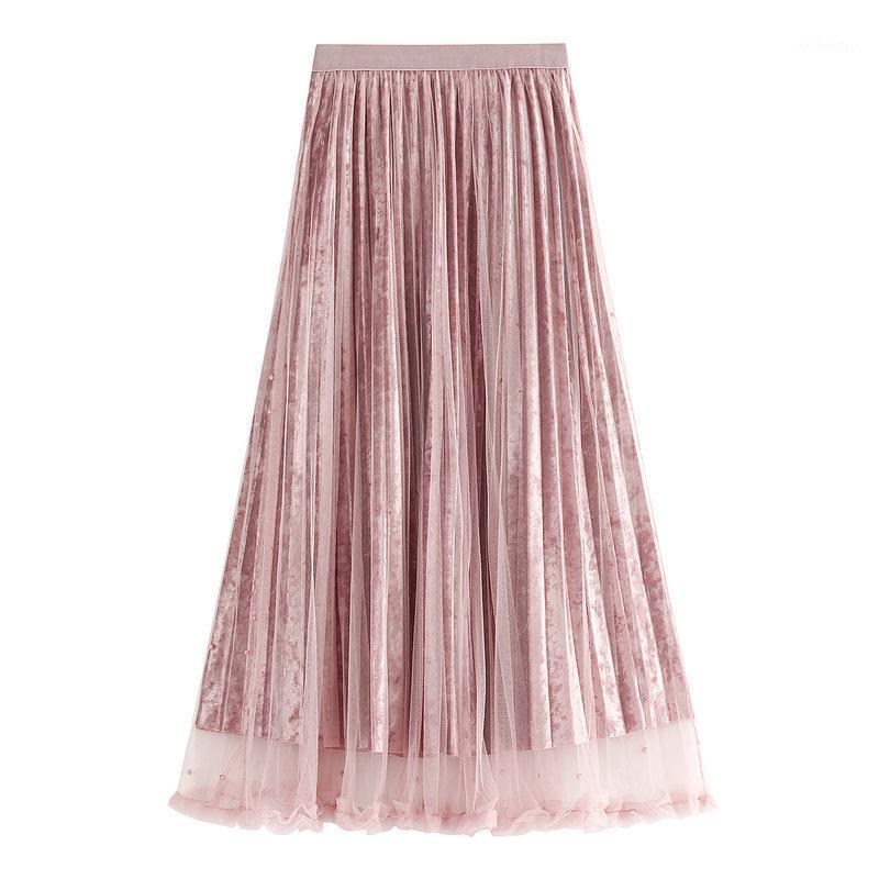 Winter Autumn Warm Skirts Women Solid Pearl Empire High Waist Midi Beading Elegant Gentle Sweet Lady Velvet Pleated Skirt, Pink
Winter Autumn Warm Skirts Women Solid Pearl Empire High Waist Midi Beading Elegant Gentle Sweet Lady Velvet Pleated Skirt, Pink