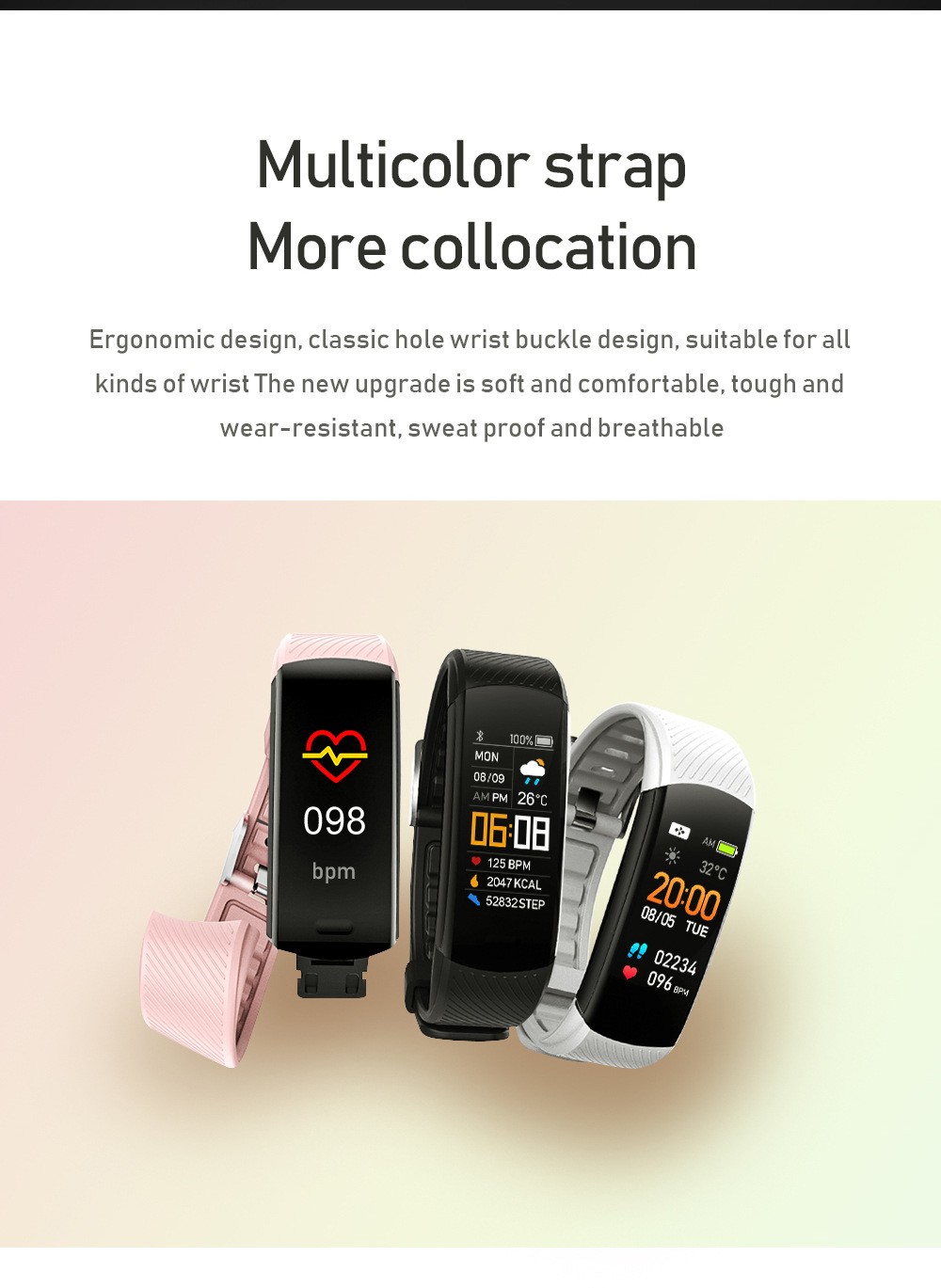 C5S Smart Wristbands Watch Women Blood Pressure Monitor Waterproof Heart Rate Watch Fitness Tracker Bracelet For Android iOS Men Smartwatch