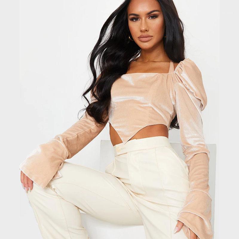 Women' Blouses & Shirts Solid Velvet 2022 Women Top Puff Sleeve Halter Bandage Square Collar Long Crop Tops Short Beige Fashion
Women' Blouses & Shirts Solid Velvet 2022 Women Top Puff Sleeve Halter Bandage Square Collar Long Crop Tops Short Beige Fashion