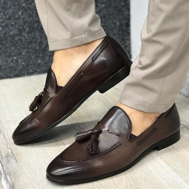 

Loafers Men Shoes PU Leather Solid Color Round Toe Flat Heel Casual Fashion Tassel Trend Classic Versatile British Korean Version Summer Peas Shoes CP185, Clear