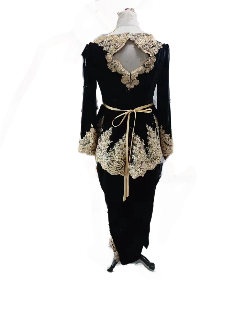 Vintage Black Karakou Algerien Evening Dress Midi 2022 With Gold Lace Long Sleeve Dubai Abaya Prom Dresses Short Caftan Party Robe De Mariage Special 