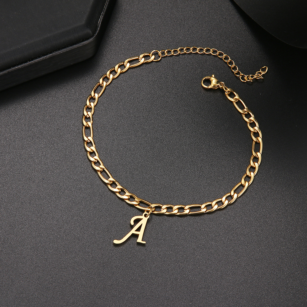 316L Stainless Steel Bracelet Curb Cuban Link Gold Color Chain Letters A-Z Fashion Bracelets for Men Women Basic Punk