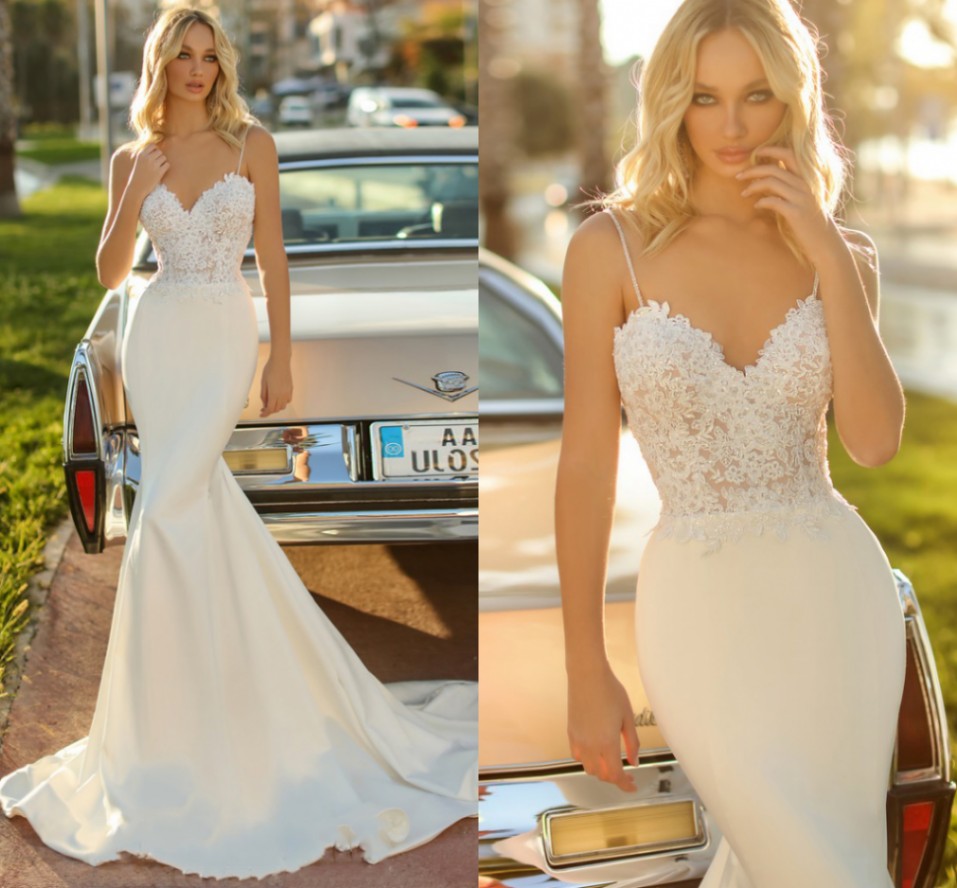 Sexy Mermaid Wedding Dresses Spaghetti Straps Sweetheart Bohemian Sweep Train Lace Bridal Gowns Country Style Vestido de Novia