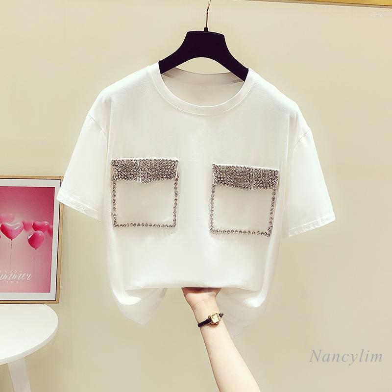 Women' T-Shirt Summer White Cotton For Women Exquisite Rhinestone Patch Pocket Round Neck Short Sleeve Tshirt Ladies TopsWomen
Women' T-Shirt Summer White Cotton For Women Exquisite Rhinestone Patch Pocket Round Neck Short Sleeve Tshirt Ladies TopsWomen