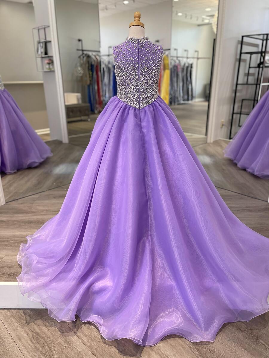 High Collar Girl Pageant Dress 2025 Ballgown Crystals Beaded Organza little Kid Birthday Formal Party Gown Toddler Teens Preteen Floor-Length Little M