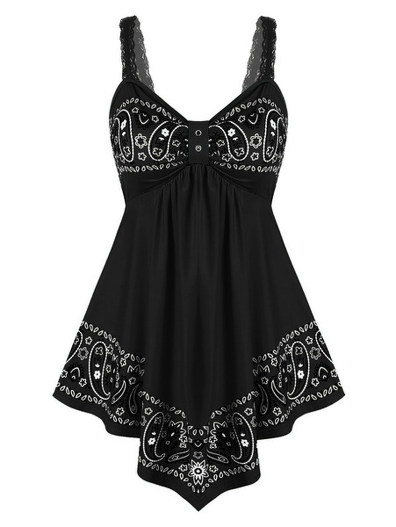 Tank Tops Women Summer Fashion Sleeveless V-neck Print Lace Top Casual Multi-colored Streetwear Elegant Ladies Tanks fashion 220325