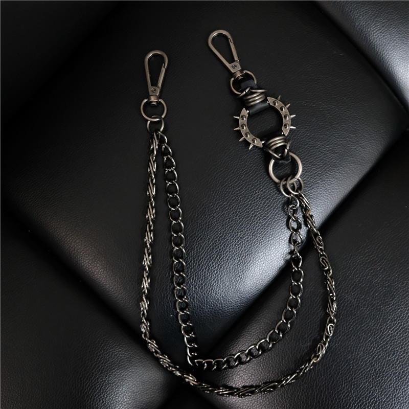 Men's Motorcyle Keychain Trucker Belt Chains Rock Gothic Punk Style Black Pants Trousers Jean Biker Wallet Key Ring Long BL07 220516