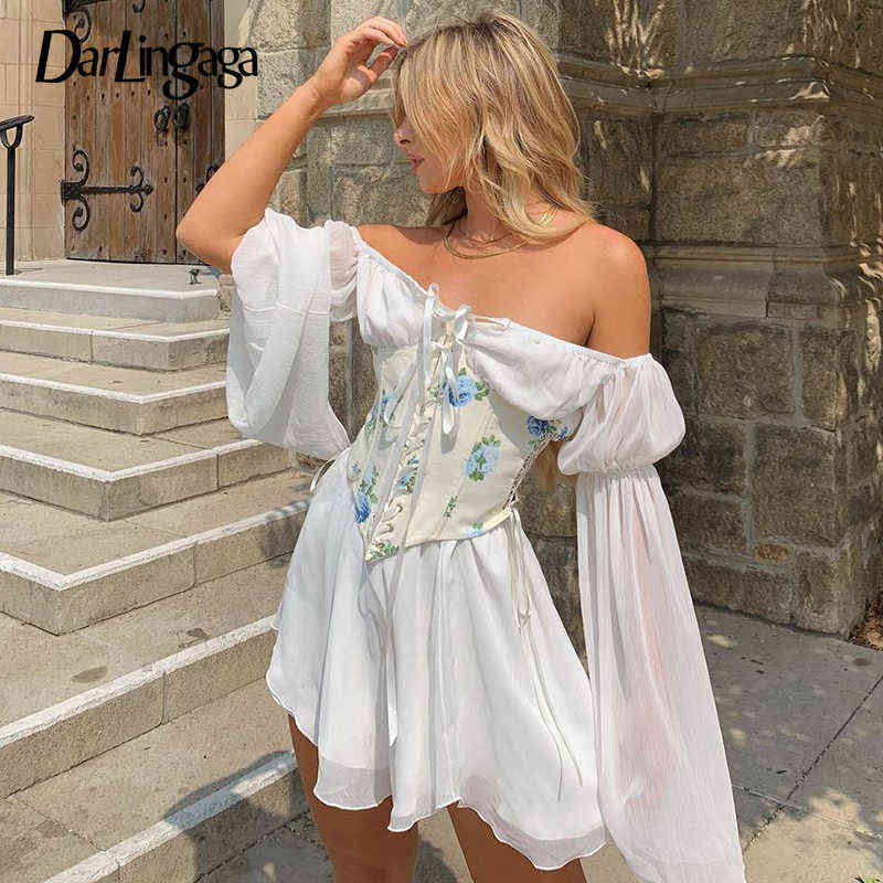 Darlingaga Casual Slash Neck Chiffon Beach White Dress Women Flare Sleeve Off Shoulder Sexy Summer Dress 2021 Double Layer Solid Y220401, Black-only corset
Darlingaga Casual Slash Neck Chiffon Beach White Dress Women Flare Sleeve Off Shoulder Sexy Summer Dress 2021 Double Layer Solid Y220401, Black-only corset