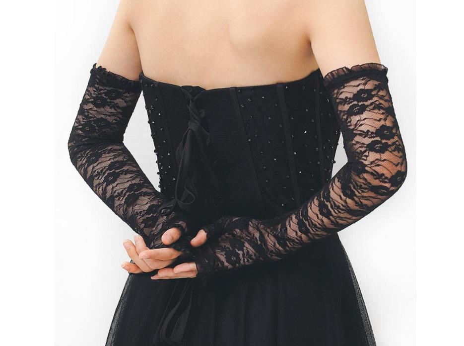 20s Lace Fingerless Long Gloves Costume Accessories Black Floral Opera Party 1920s Flapper Glove for Women Girls Red Pink Beige White