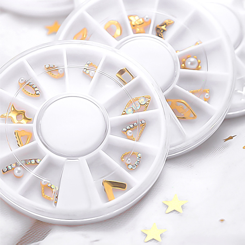 12 Grid Nail Art Alloy Jewelry Hollow Colored Diamond Jewelry Set DIY Nails Jewelrys Supplies Accessories Joyeria De Aleacion De Arte De Unas