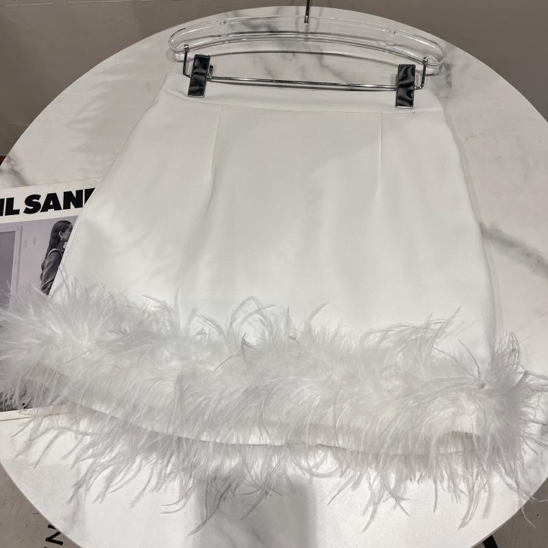 New womens elastic waist solid color ostrich fur bottom patchwork sexy fashion short pencil skirt SML