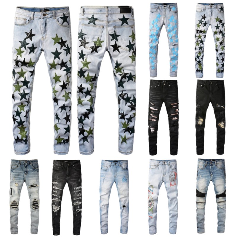 Mens Jeans Designer Embroidery Distressed Ripped Biker Slim Fit Motorcycle stretch Bikers Denim For Men Fashion Black Pants, 606 
Mens Jeans Designer Embroidery Distressed Ripped Biker Slim Fit Motorcycle stretch Bikers Denim For Men Fashion Black Pants, 606
