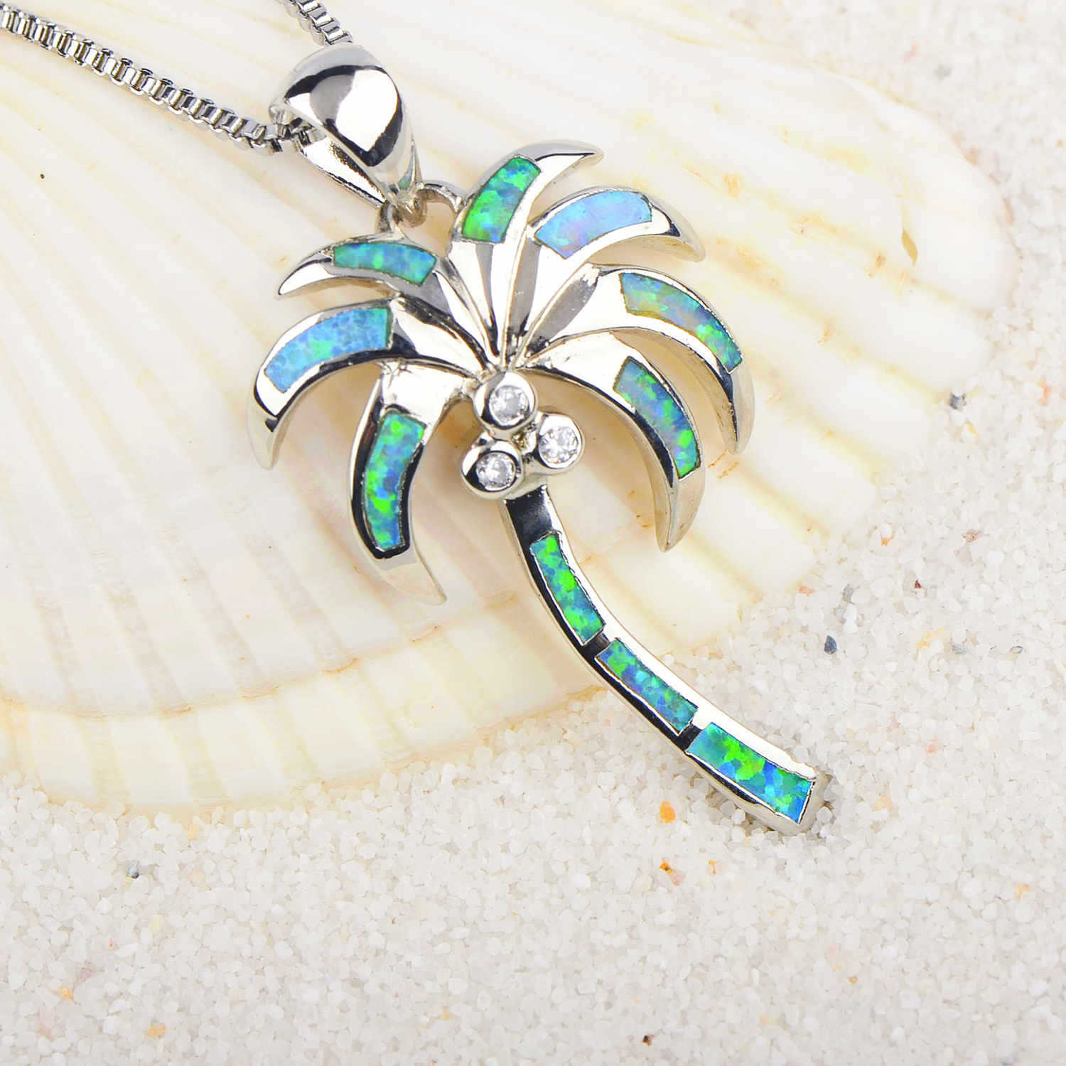 Palm Tree Pendant Green Opal Necklace Sterling Silver Women's Pendant 
Palm Tree Pendant Green Opal Necklace Sterling Silver Women's Pendant