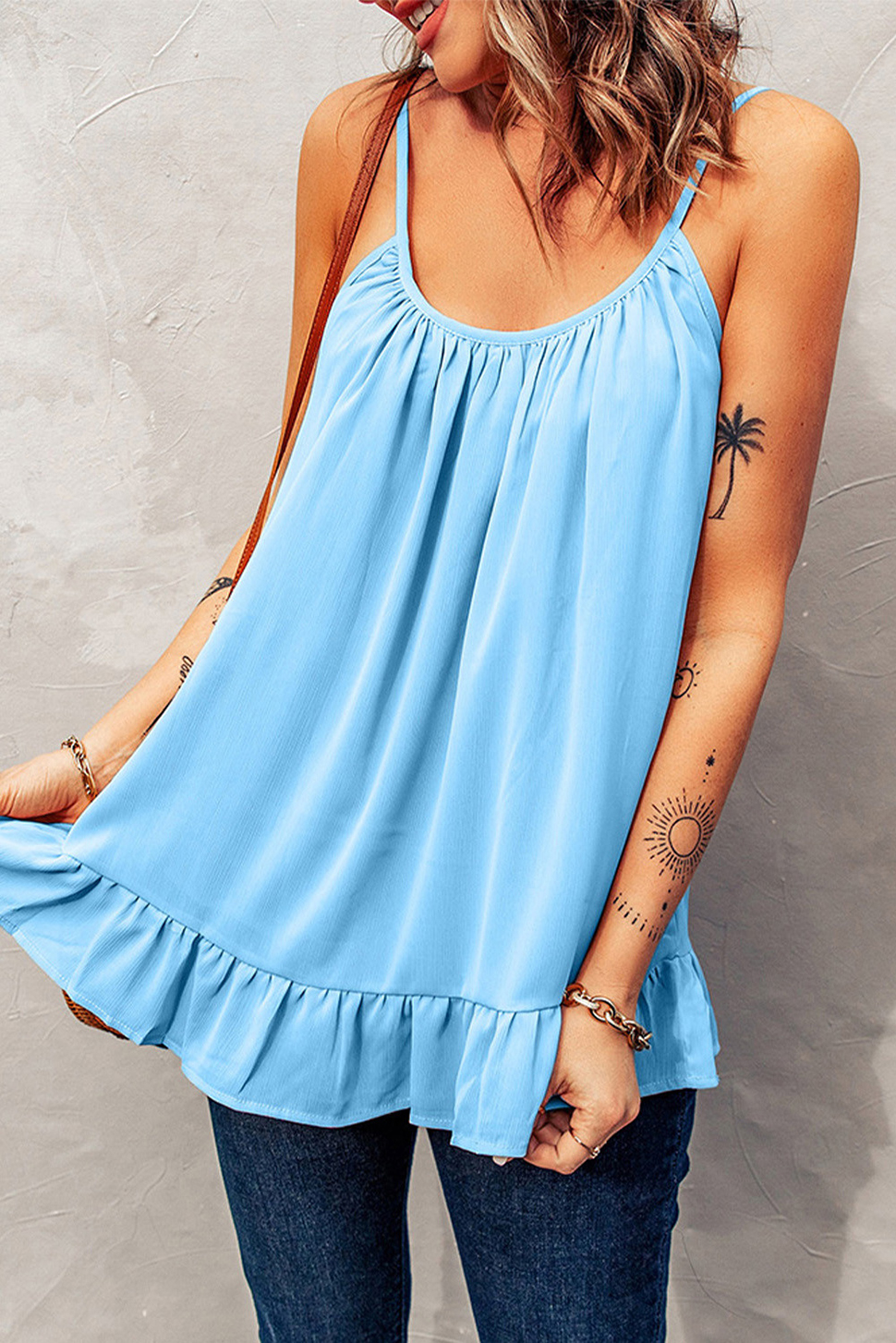 Women Tanks Tops Sleeveless Spaghetti Strap Loose Camis Halter Crew Neck Peplum Flowy Shirts Tunics